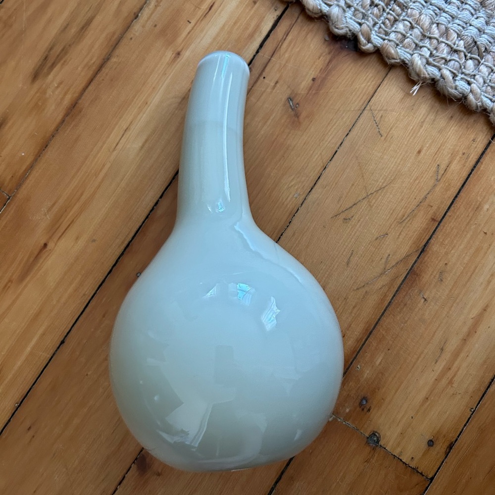 ☀️3/$25 West Elm Vase Bent Neck Glass Sand Beige Hand Blown Cased Glass 9.5” T